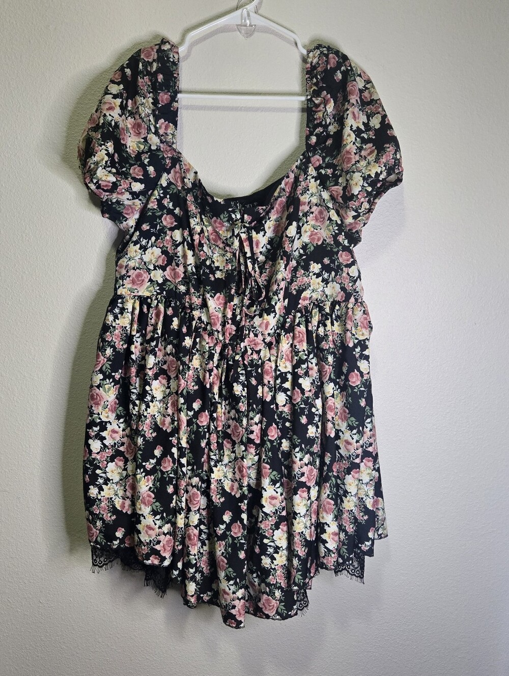 Rare Plus Size Cider Black Floral Puff-Sleeve Corset Baby Doll Dress
